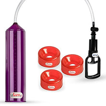 Load image into Gallery viewer, LeLuv Vacuum Pump Easyop Purple 2.25 Inch x 9 Inch Cylinder Tgrip Handle Clear Kink-Resistant Hose Bundle with 3 Pack of 1.4&quot; I.D. Red TPR Seals
