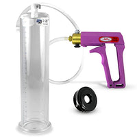 LeLuv Maxi Purple Handle Men's Penis Pump Bundle with Soft Black TPR Seal 9 inch x 2.125 inch Cylinder