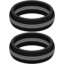 Load image into Gallery viewer, Set of Two (2) Thin Gray Line Silicone Rings Size 7 - Engagement Wedding Replacement Band for Active and Workout Lifestyles - Correctional Officers Support
