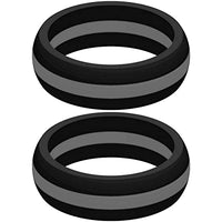 Set of Two (2) Thin Gray Line Silicone Rings Size 7 - Engagement Wedding Replacement Band for Active and Workout Lifestyles - Correctional Officers Support