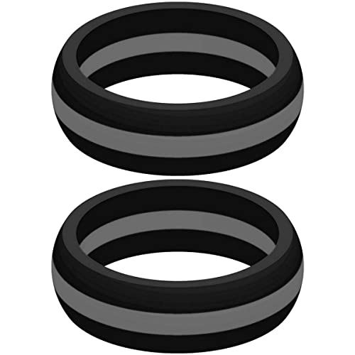 Set of Two (2) Thin Gray Line Silicone Rings Size 7 - Engagement Wedding Replacement Band for Active and Workout Lifestyles - Correctional Officers Support