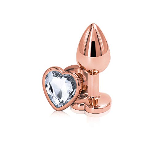 Rear Assets Anal Butt Plug - Rose Gold- Small - Heart-Shaped (Clear Jewel)