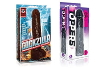 Load image into Gallery viewer, Sexy, Kinky Gift Set Bundle of Cockzilla Nearly 17 Inch Realistic Black Colossal Cock and Icon Brands Toppers - Black, Extender Sleeve

