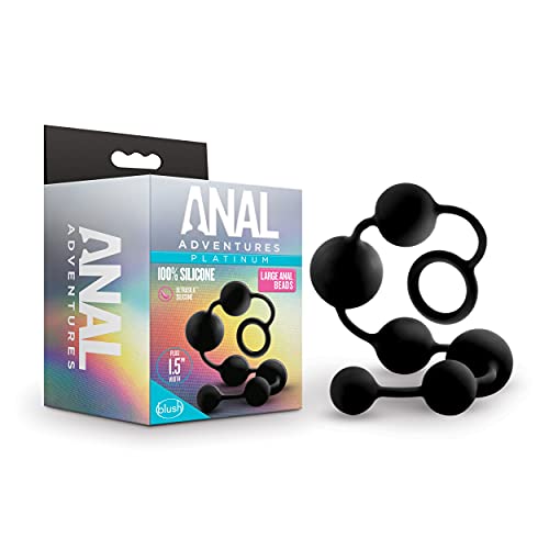 Blush Anal Adventures Platinum - Advanced 16 Inch Large Puria Silicone Anal Beads - Ultrasilk Smooth - Sturdy Retrieval Ring - Flexible - Graduated Beads For Comfort - Sex Toy for Women Men - Black