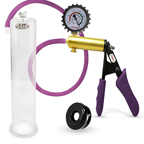 LeLuv Ultima Purple Premium Penis Pump with Ergonomic Grips and Silicone Hose + Gauge & Cover, Sleeve | 12