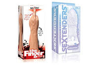 Sexy Gift Set Bundle of Massive The Finger Fister Dildo and Icon Brands Vibrating Sextenders, Nubbed