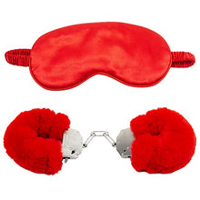 Load image into Gallery viewer, LANWAN Steel Handcuffs with 2 Keys Plush Handcuffs with Blindfold Double Lock for Sport Durable Cuffs Kit (Red)
