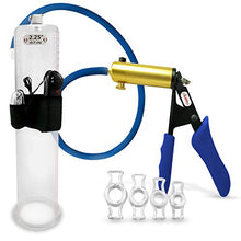 Load image into Gallery viewer, LeLuv Ultima Blue Premium Vibrating Vacuum Penis Pump Ergonomic Silicone Grip, Uncollapsable Hose &amp; Cylinder w/ 4 Cock Rings - 12&quot; x 2.25&quot;
