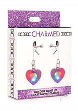 Load image into Gallery viewer, Silicone Light Up Purple Heart Nipple Clamps
