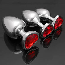 Load image into Gallery viewer, Anal Butt Plug, Small + Medium + Big Set Fetish Safety Metal Anal Butt Plug Anal Plug with Red Crystal Diamond Beginner 27mm-33mm-41mm Anal Toy for Unisex
