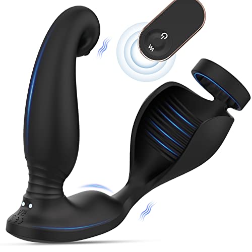 Vibrating Testicle Anal Vibrator - SEXY SLAVE Aaron 9 Speeds Prostate Massager with Penis Ring for P-spot Perineum Testicular Stimulation, Remote Control Butt Plug, Sex Toy for Men