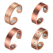 Load image into Gallery viewer, MagEnergy Pure Copper Ring with Magnets Magnetic Rings for Men Women, Fingers Thumb Rings for Mom Dad Mother Birthday Gift Set of 4
