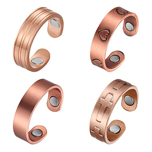 MagEnergy Pure Copper Ring with Magnets Magnetic Rings for Men Women, Fingers Thumb Rings for Mom Dad Mother Birthday Gift Set of 4