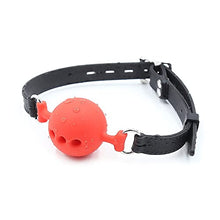 Load image into Gallery viewer, Matranvc Soft Leather Adjustable Mouth Plug Solid Three-Hole Breathable Mouth Ball Couple Stage Role Playing Props (Red)

