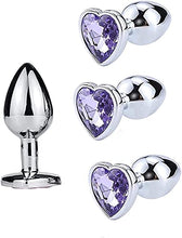 Load image into Gallery viewer, 3Pcs/Set Stainless Steel Trainer Kit Beginner Set for Women and Men, Jewerly Design Fetish Heart Metal Anal Butt Plug for Sex, Large Medium Small Stimulation Sex Toy for Unisex Masturbation (Purple)
