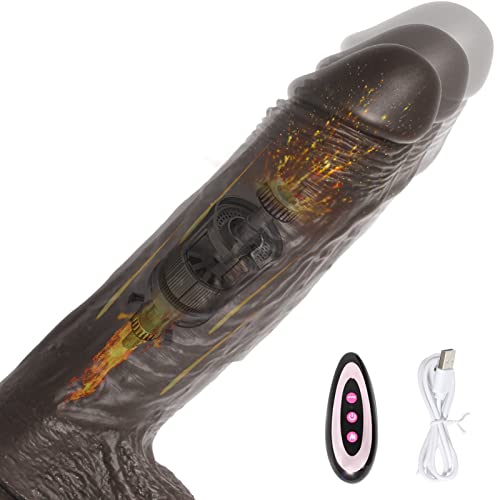 Thrusting Dildo Vibrator Sex Toy with 10 Vibrations, 8.6 Inch Powerful Vibrator with Suction Cup Brown Realistic Vibrating Dildos for G-spot and Anal Stimulation Telescopic Heating and Remote Control