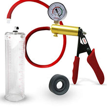 Load image into Gallery viewer, LeLuv Penis Vacuum Pump Ultima Handle Red Premium Ergonomic Grips &amp; Uncollapsable Slippery Hose Bundle with Gauge, Soft TPR Seal 9&quot; Length x 2.50&quot; Diameter Cylinder
