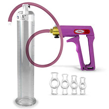 Load image into Gallery viewer, LeLuv Maxi Purple Men&#39;s Premium Uncollapsable Silicone Hose Penis Pump Bundle with 4 Sizes of Constriction Rings 9 inch x 1.50 inch Cylinder
