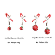 Load image into Gallery viewer, 2PCs Cute Nipple Clamps with Strawberry Bells Pendant, Nipple Clips Toys for Own Use or Flirting, Nipple Clamps Adjustable Nipple Clips, Nipple Clamps Non Piercing (Large Bells)
