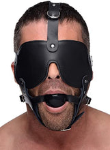Load image into Gallery viewer, Leather Black Gag and Blindfold Head Harness Fetish Role Play Bondage BDSM (X-Large, Black)
