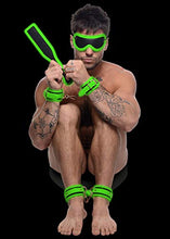 Load image into Gallery viewer, Sam&#39;s Secret Euphoria Unisex Novelty Clothing Kink in the Dark Glowing Cuffs Blindfold and Paddle Bondage Set
