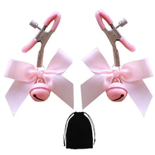 Load image into Gallery viewer, MONEYN 2 PCs Adjustable Nipple Clamps, Bow-Knot &amp;Bells Nipple Clamps for Women, Nipple Jewelry Non Piercing, Nipple Clips for Own Use or Couple Flirting (Pink)
