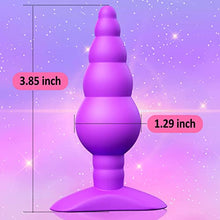 Load image into Gallery viewer, Anal Butt Plug Silicone Gradual Ribbed Anal Bead for Comfortable Long-Term Wear Prostate Massager Sex Toy with T-bar Base &amp; Thin Neck for Men Women Purple TJIJP
