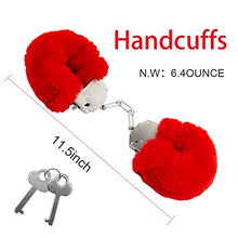 Load image into Gallery viewer, LANWAN Steel Handcuffs with 2 Keys Plush Handcuffs with Blindfold Double Lock for Sport Durable Cuffs Kit (Red)
