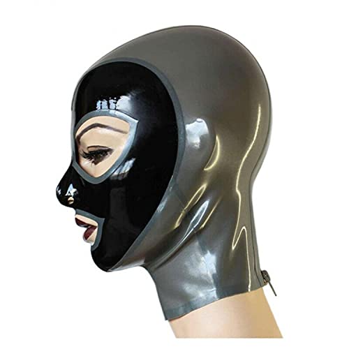 Sexy Latex Head Cover Black leather Latex HeadMask Latex Hood for Party Club Wear Role Play ,Zipper Open