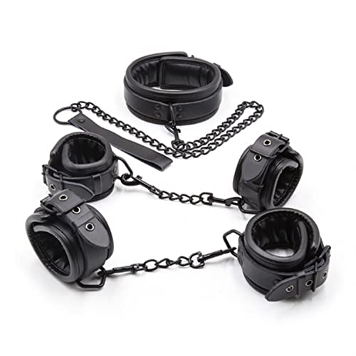 LSCZSLYH Black Bondage Set 3pcs Restraints Collars Ankle Cuff Handcuffs for Sex Bondage Set Sex Toys for Adults (Color : Black)