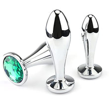 Load image into Gallery viewer, Anal Butt Plug, 3Pcs Set Safety Metal Anal Butt Plug Sex Toy with Crystal Diamond Beginner Anal Toy for Adult Unisex (Green)
