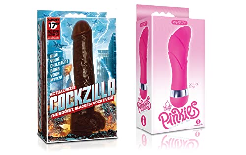 Sexy, Kinky Gift Set Bundle of Cockzilla Nearly 17 Inch Realistic Black Colossal Cock and Icon Brands Pinkies, Buddy