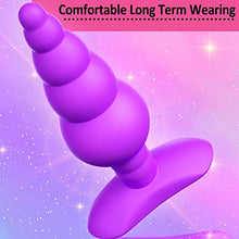 Load image into Gallery viewer, Anal Butt Plug Silicone Gradual Ribbed Anal Bead for Comfortable Long-Term Wear Prostate Massager Sex Toy with T-bar Base &amp; Thin Neck for Men Women Purple TJIJP
