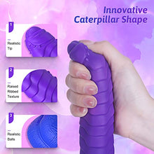 Load image into Gallery viewer, Heated Colour-Changing Thrusting Vibrator Dildo - 8.9&quot; Strong Suction Cup Dildo, MEANINS Baron, Caterpillar Shape Wriggling &amp; Vibrating Dildos with Spot G Vibration, Women Sex Toys Purple
