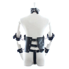 Load image into Gallery viewer, Bondage Restraints Suit - Waist Corset with Neck Collar and Wrist Cuffs (Medium, Black)
