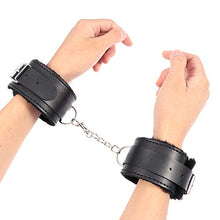 Load image into Gallery viewer, SOIMISSAdjustable PU Leather Plush Handcuffs Restraining Toy Adult Bondage Pleasure Toy (Black Feet Cuffs)
