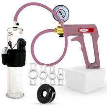 Load image into Gallery viewer, LeLuv Vibrating Premium Penis Pump Uncollapsable Silicone Hose Maxi Purple Plus Vacuum Gauge Bundle with Soft Black TPR Seal &amp; 4 Sizes of Constriction Rings 9 inch x 2.125 inch Cylinder

