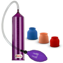 Load image into Gallery viewer, 2.25&quot;x9&quot; EasyOp Good Bgrip Purple Ball Grip with Clear Graduated Cylinder/Clear Collapse-Resistant Hose Penis Pump with 3 Silicone Sleeves One of Each
