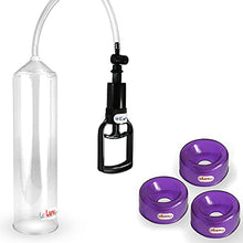 Load image into Gallery viewer, LeLuv Vacuum Pump Easyop Clear 2.25 Inch x 9 Inch Cylinder Tgrip Handle Clear Kink-Resistant Hose Bundle with 3 Pack of 1.2&quot; I.D. Purple TPR Seals
