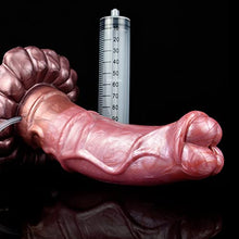 Load image into Gallery viewer, 9 Inch Horse Squirting Dildo Simulated Animal Ejaculating Dildo with 30ml Suction Bulb 100ml Syringe and Strong Suction Cup Waterproof Thick Anal Plug Suitable for Female Couples
