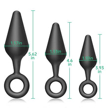 Load image into Gallery viewer, FST Silicone Anal Plug Training Set with Safe Pull Ring, 3Pcs Butt Plug Trainer Kit Prostate Stimulate G-spot Stimulation Anal Sex Toy for Beginners Men Women Couples Black
