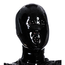 Load image into Gallery viewer, Latex Hood Mask Black Rubber Seamless Hood with Perforated Eyes Mouth Ears Zipped Mosquito Hood (XL, Black-0.4mm)
