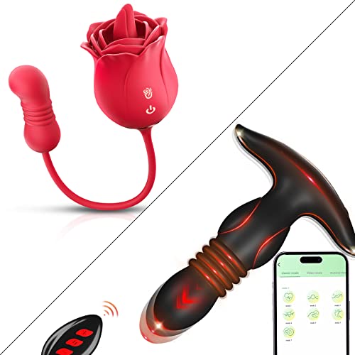 Ultrafast Thrusting Anal Butt Plug Vibrator and Rose Toy, Rose Sex Stimulator for Women