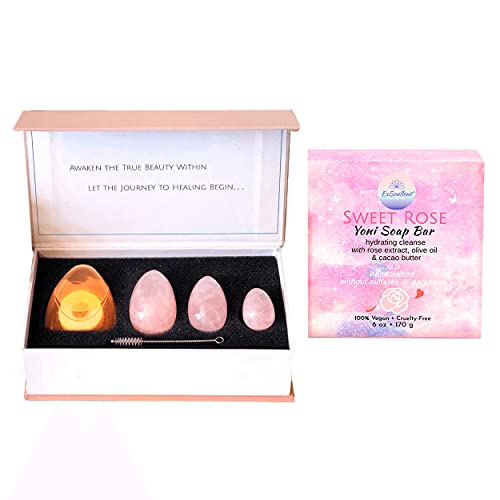 ExSoullent Yoni Eggs & Soap Bundle - Rose Quartz Yoni Eggs Certified and Lavender Yoni Soap | Soothe. Rejuvenate. Heal