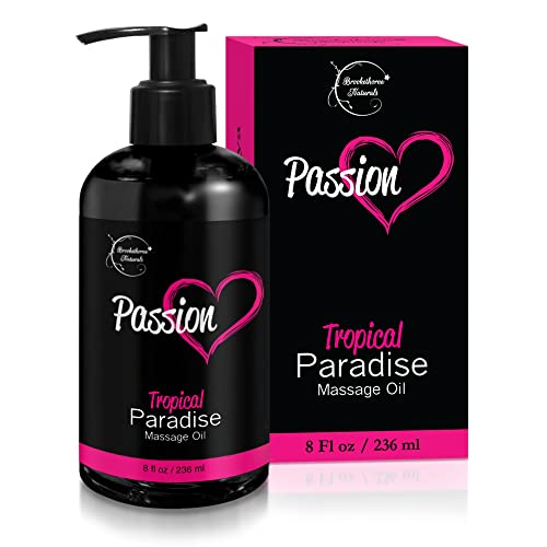 Passion Sensual Massage Oil for Couples  100% Natural Body Massage Oil for Date Night with Jojoba Oil  Relaxing Massage Oil for Massage Therapy - Perfect Glide & Smooth Skin, Tropical Paradise Scent