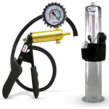 Load image into Gallery viewer, LeLuv Ultima Black Premium Vibrating Penis Pump Uncollapsable Hose &amp; Ergonomic Silicone Grip with Gauge 12&quot; Length - 2.00&quot; Diameter Wide Flange Cylinder
