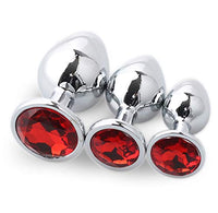 3 Pcs 3 Size Stainless Steel Diamond Jeweled Toys - Adult Plug Toys Set - Anal Trainer Toys (red)