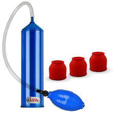 Load image into Gallery viewer, 2.25&quot;x9&quot; EasyOp Good Bgrip Blue Ball Grip with Clear Graduated Cylinder/Clear Collapse-Resistant Hose Penis Pump with 3 Silicone Medium Sleeves
