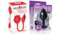 Sexy, Kinky Gift Set Bundle of Wild Rose and Bullet and Icon Brands The Silver Starter, Bejeweled Annodized Stainless Steel Plug, Violet