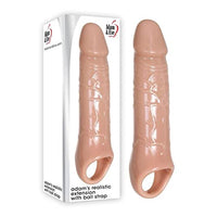 Adam & Eve Adams Realistic Penis Extension with Ball Strap, Flesh | 9 Long Waterproof TPE Penis Extender | Compatible with Water Based Lube